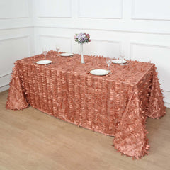 Taffeta 90"x156" Rectangle Tablecloth Terracotta (Rust) | 3D Leaf Petal Design Seamless Table Cover
