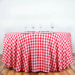 Polyester 120" Round Tablecloth White/Red Seamless - Checkered Buffalo Plaid Table Cover