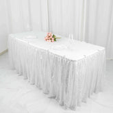 Sequin 17ft Table Skirt Silver - Pleated Satin With Top Velcro Strip