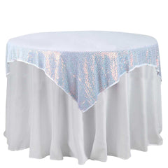 Sequin 60"x60" Table Overlay Square Tablecloth Iridescent Blue - Luxe Wedding Table Topper