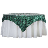 Sequin 72"x72" Table Overlay Square Tablecloth Hunter Emerald Green - Big Payette Table Cover