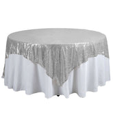 Sequin 90"x90" Table Overlay Square Tablecloth Silver - Sparkly Table Cover