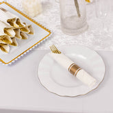 Set of 24 Gold Plastic Silverware with Pre-Rolled White Paper Napkins - Disposable Wrapped Fork, Spoon, and Knife Set