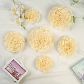Set of 6 Ivory Cream Carnation 3D Paper Flowers Wall Decor - 7",9",11"