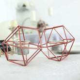 Set of Metal Candle Holders Linked Geometric Design Rose Gold - Modern Table Decor with Votive Glass for Gatherings 11"