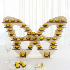 7-Tier Wooden Dessert Display Stand Butterfly Shaped Design Natural - Double Sided Cupcake Holder Shelf Rack 25"