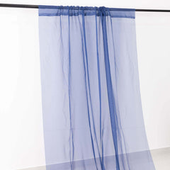 5ftx32ft Navy Blue Chiffon Curtain Panel, Durable Flame Resistant Backdrop Ceiling Drapery With Rod Pocket