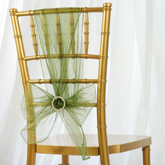 5 Pack Organza Chair Sashes Olive Green - Reusable Sheer Chair Bows 6"x108"