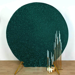 7.5ft Hunter Emerald Green Metallic Shimmer Tinsel Spandex Round Wedding Arch Cover, 2-Sided Photo Backdrop