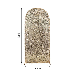 6ft Sparkly Champagne Big Payette Sequin Fitted Wedding Arch Cover for Round Top Chiara Backdrop Stand