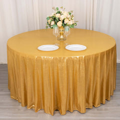 Sequin Dots Polyester Round 120" Tablecloth Shimmering Gold - Wrinkle Free & Sparkling Table Cover for Stylish Event Decor