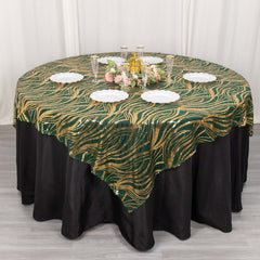 Mesh 72"x72" Table Overlay Square Tablecloth Hunter Emerald Green - Wave Embroidered Sequins Table Topper