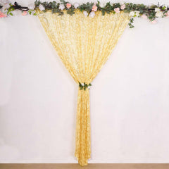 8ftx8ft Gold Embroider Sequin Event Curtain Drapes, Sparkly Sheer Backdrop Event Panel With Embroidery Leaf