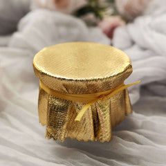 6-Pack Jar Covers Metallic Gold Round Lame Fabric Design with Satin Tie String - DIY Party Favors & Craft Supplies 6"