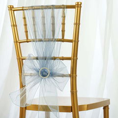 5 Pack Organza Chair Sashes Serenity Blue - Reusable Sheer Chair Bows 6"x108"