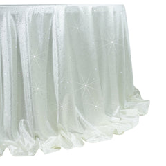 Scuba Round Tablecloth 132″ Pearl White with Rhinestone Accents – Seamless, Wrinkle-Free, Stain-Resistant Event Linen