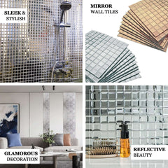 10 Pack 10 Sq ft Silver Peel and Stick Backsplash Mirror Wall Tiles