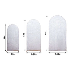 Set of 3 Silver Metallic Fringe Chiara Wedding Arch Covers, Fitted Covers For Round Top Backdrop Stands - 5ft, 6ft, 7ft
