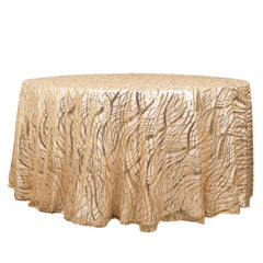 Sequin Mesh 120" Round Tablecloth Champagne - Seamless Wave Embroidered Table Cover