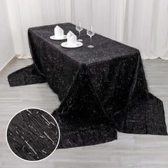Polyester 90"x156" Rectangle Tablecloth Black Metallic Fringe Shag Tinsel Table Cover