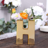 Shiny Ceramic Vase Letter "H" Gold Plated - Chic Bud Planter Pot for Events & Decor 6"