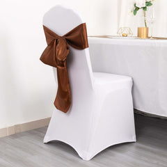 5 Pack Satin Chair Sashes Cinnamon Brown - Durable Chair Bows with Shiny Finish 6"x106"