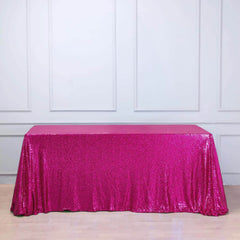 Sequin 90"x132" Rectangle Tablecloth Fuchsia - Seamless Sparkly Table Cover