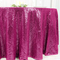 Sequin 120" Round Tablecloth Fuchsia - Seamless Glittering Table Cover