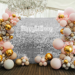 Shiny Silver Square Sequin Shimmer Wall Party Photo Backdrop, 24sq.ft Active Spangle Wall Art Décor Panels - 24 Panels