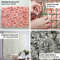 11 Sq ft. Cream 3D Silk Rose and Hydrangea Flower Wall Mat Backdrop - 4 Artificial Panels