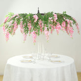 55" Artificial Silk Wisteria Vine Round Hanging Canopy Pink in & Dusty Rose, Draping Garland Flower Chandelier With Interchangeable Branches