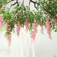 55" Artificial Silk Wisteria Vine Round Hanging Canopy Pink in & Dusty Rose, Draping Garland Flower Chandelier With Interchangeable Branches