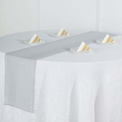 Faux Linen 12"x108" Table Runner Silver - Slubby Textured & Wrinkle Resistant Table Decor
