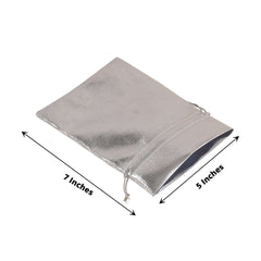 10 Pack Metallic Silver Lame Polyester 5"x7" Party Favor Gift Bags, Shiny Fabric Drawstring Candy Pouch
