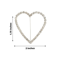 Rhinestone Chair Sash Band Buckle Silver 2" Heart Metal - Glittering Diamond Accent