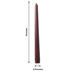 10-Pack Taper Candles Premium Wax Design Burgundy - Unscented Candles for Upscale Settings 10"