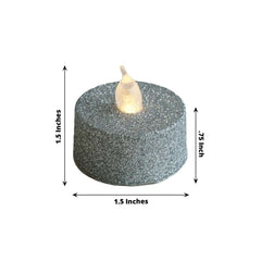 12-Pack LED Tealight Candles Glitter Silver Design - Flameless Battery Operated Tea Lights