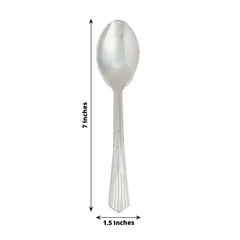 25-Pack Plastic Spoons Silver Heavy Duty with Fluted Handles - Reliable Disposable Cutlery 7"
