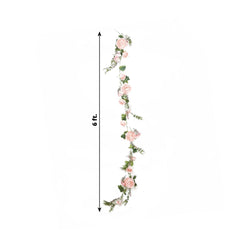 6ft Blush Silk Rose Peony Flower Garland, Mixed Floral Greenery Garland Artificial Hanging Vine