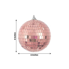 4 Pack 6" Rose Gold Foam Disco Mirror Ball With Hanging Strings, Holiday Christmas Ornaments