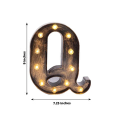 LED Marquee Letter "Q" Industrial Style Antique Black - Light-Up Alphabet Sign for Weddings & Displays 9"