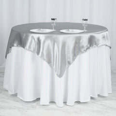 Satin 60"x60" Table Overlay Square Tablecloth Silver - Smooth Silky Touch Table Cover