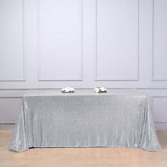 Sequin 90"x156" Rectangle Tablecloth Silver - Seamless Twinkling Table Cover
