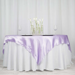 Satin 72"x72" Table Overlay Square Tablecloth Lavender Lilac - Smooth Finish Table Cover