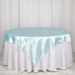 Satin 72"x72" Table Overlay Square Tablecloth Light Blue - Smooth Finish Table Cover