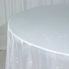 Scuba Round Tablecloth 120″ White with Rhinestone Accents – Seamless, Wrinkle-Free, Stain-Resistant Event Linen