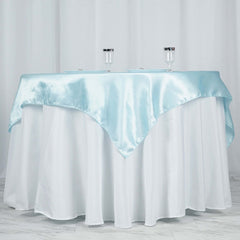 Satin 60"x60" Table Overlay Square Tablecloth Light Blue - Smooth Silky Touch Table Cover