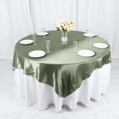 Satin 72"x72" Table Overlay Square Tablecloth Dusty Sage Green - Smooth Finish Table Cover