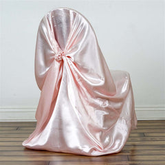 Satin Chair Cover Self-Tie Universal Design Blush - Durable Slip-On Cover for Folding, Dining, Banquet & Standard Chairs