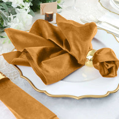 5 Pack Premium Velvet 20"x20" Napkins Gold - Soft Sheen Finish Cloth Napkins for Upscale Gatherings